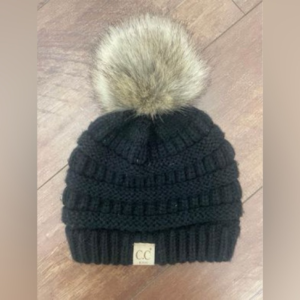 Crane Clothing Company Kids Knitted Pom CC Beanie - Black OS
